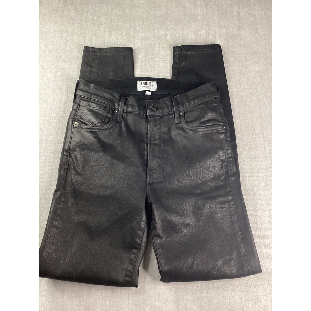 AGOLDE Womens Black Coated Skinny Jeans Pants Size 27